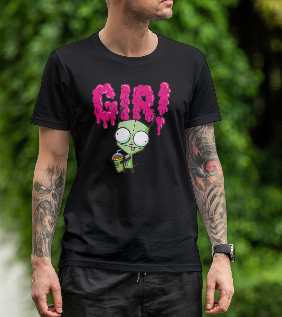 Gir Slime Text Holding Slush Drink Invader Zim T-Shirt