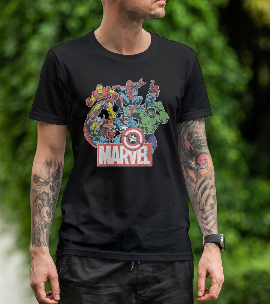 Marvel Avengers Iron Man Thor Captain America Hulk Spider-Man Classic Team T-Shirt