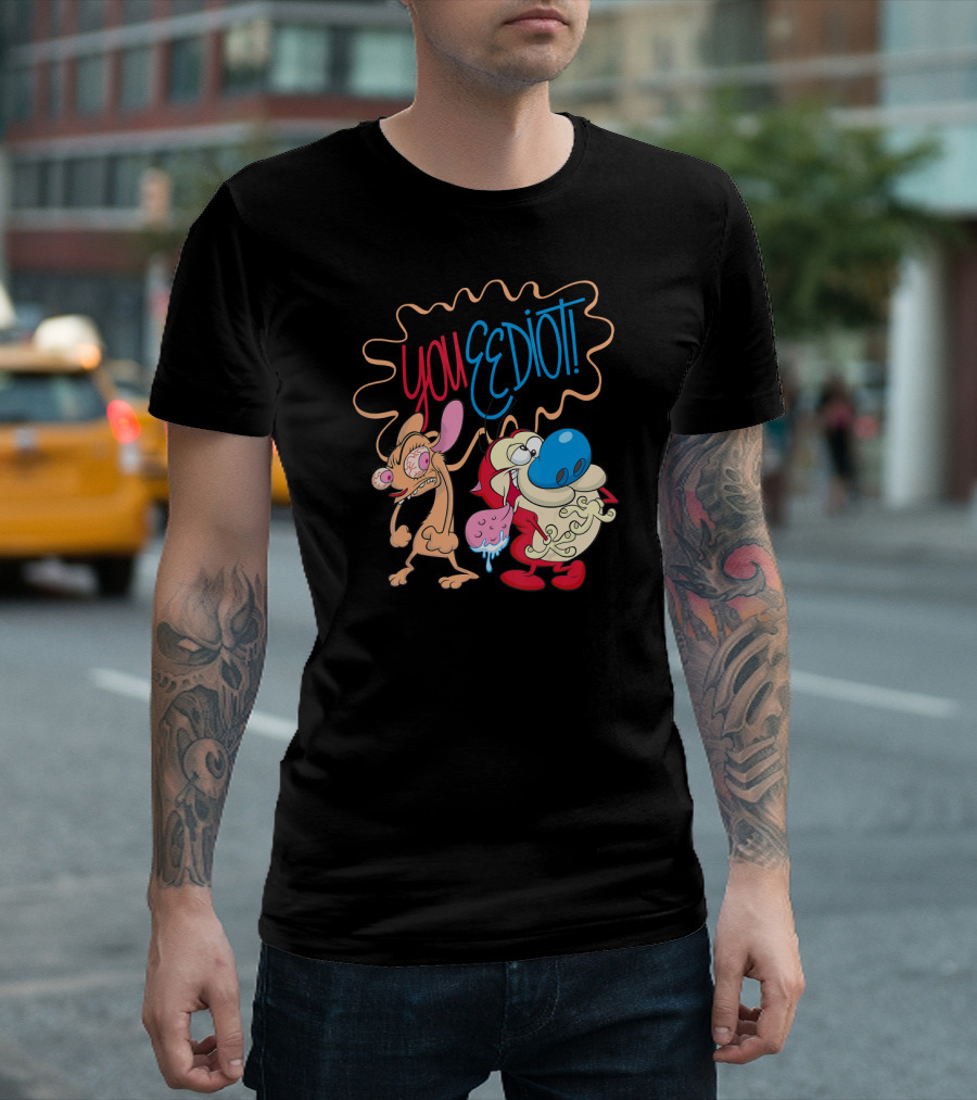 Ren and Stimpy You Eediot with Colorful Speech Bubble T-Shirt