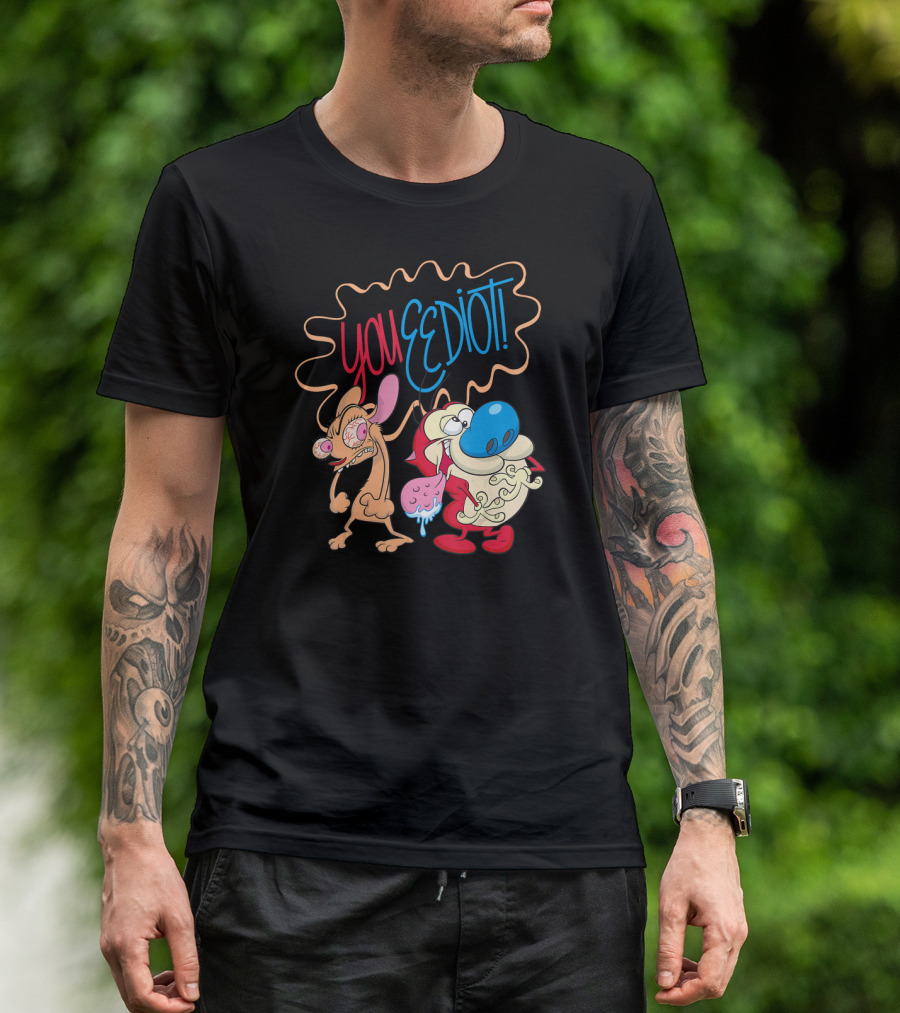 Ren And Stimpy You Eediot With Colorful Speech Bubble T-Shirt