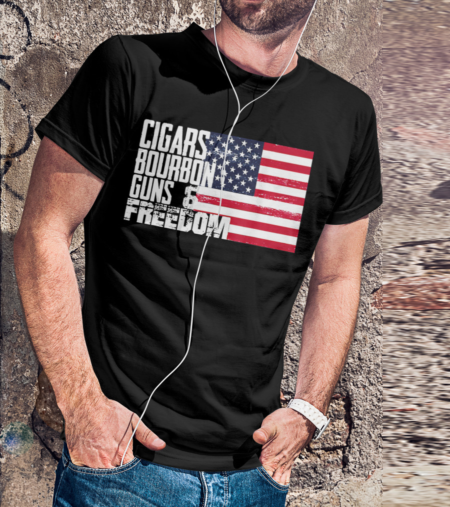 Cigars Bourbon Guns Freedom American Flag T-Shirt