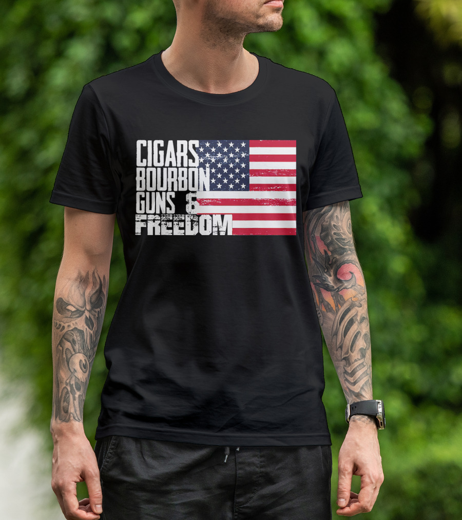 Cigars Bourbon Guns Freedom American Flag T-Shirt