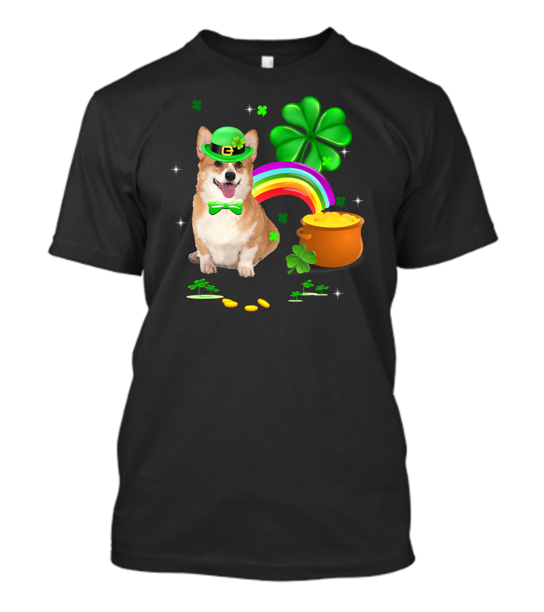 Corgi Dog Shamrock St Patricks Day Leprechaun Rainbow Pot Of Gold T-Shirt