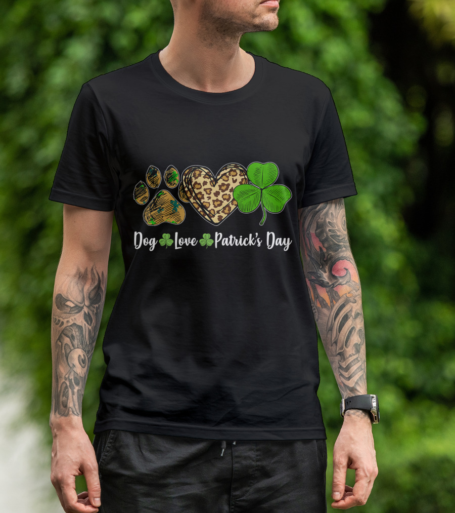 Dog Love Leopard Shamrock Patrick's Day T-Shirt