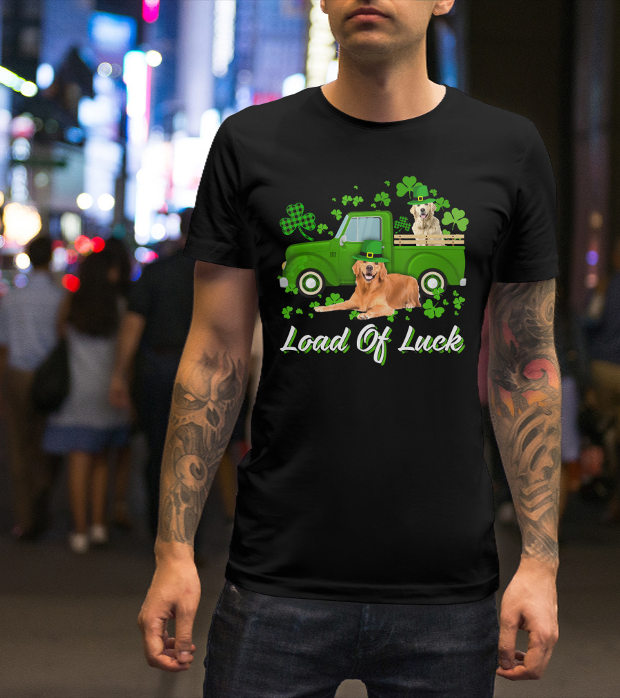 Load Of Luck Green Truck And Golden Retrievers T-Shirt