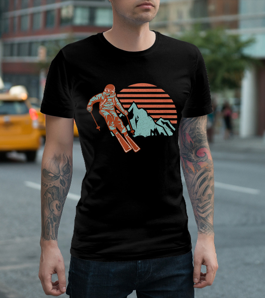 Retro Ski Vintage Ski Mountain Sunset Skier T-Shirt