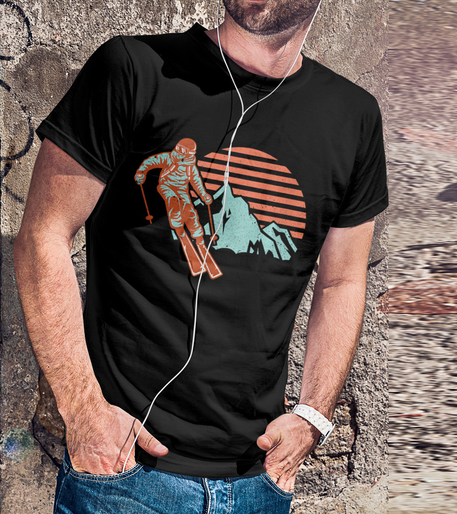 Retro Ski Vintage Ski Mountain Sunset Skier T-Shirt