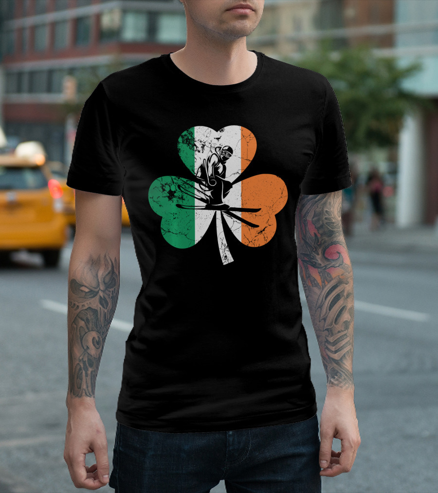 Skiing Shamrock St Patrick's Day Ireland Irish Flag T-Shirt