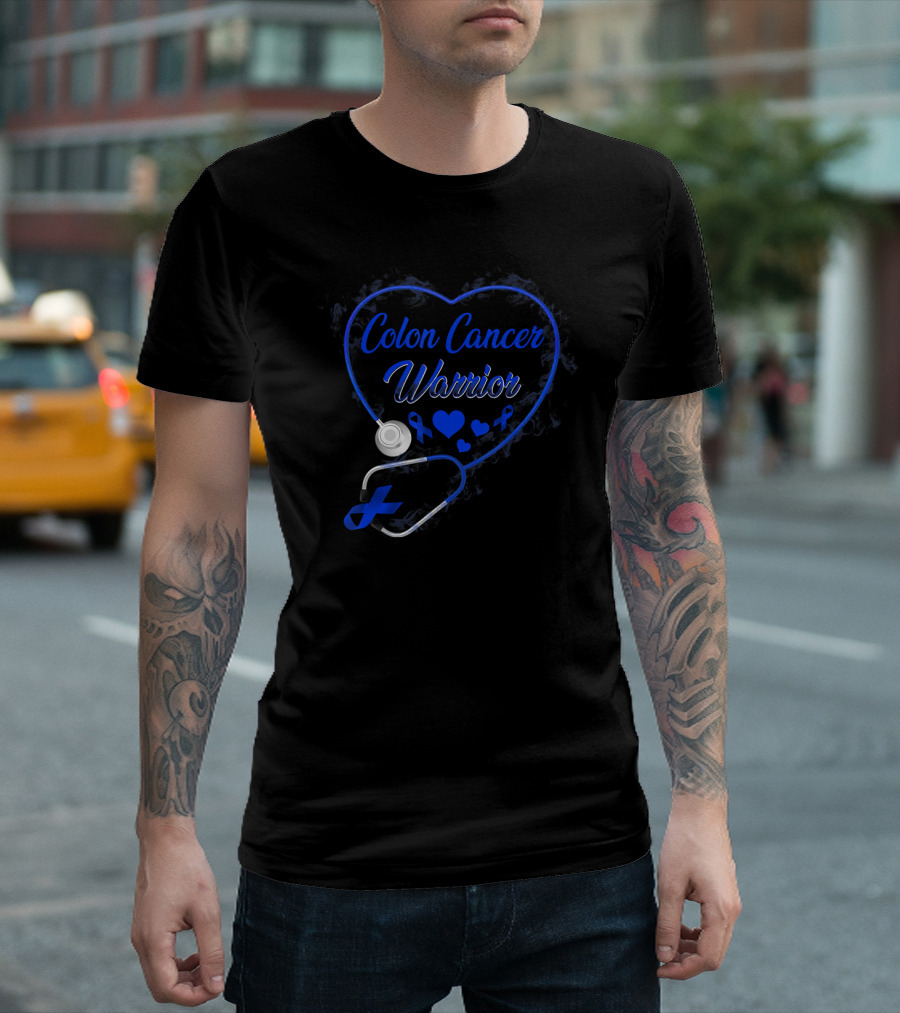 Colon Cancer Warrior Heart Stethoscope With Blue T-Shirt