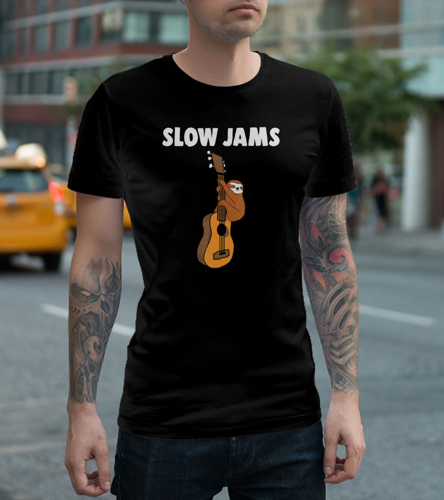Sloth Lover Slow Jams Novelty Guitar Hugging Fun T-Shirt
