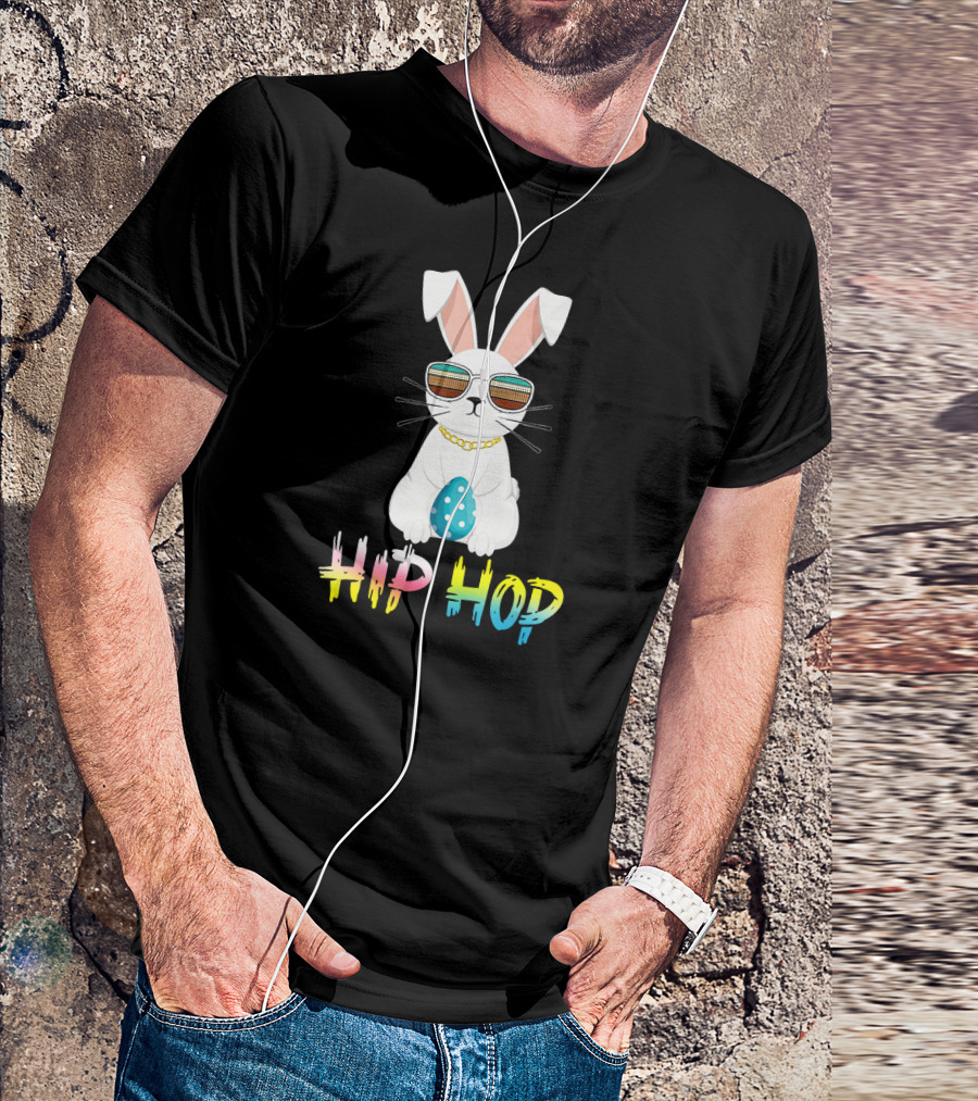 Hip Hop Easter Bunny With Cool Sunglasses And Polka Dot Egg T-Shirt