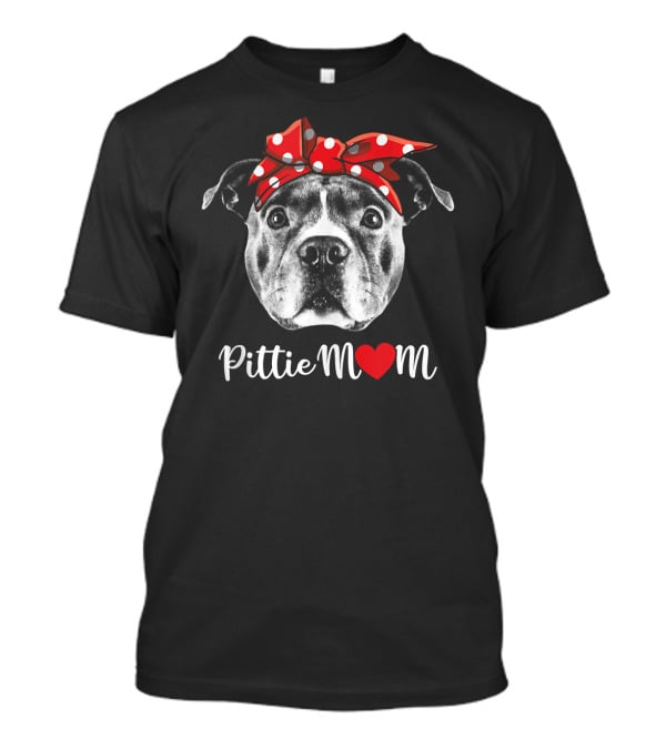 Pittie Mom Heart Pitbull Dog Red Polka Dot Bow T-Shirt