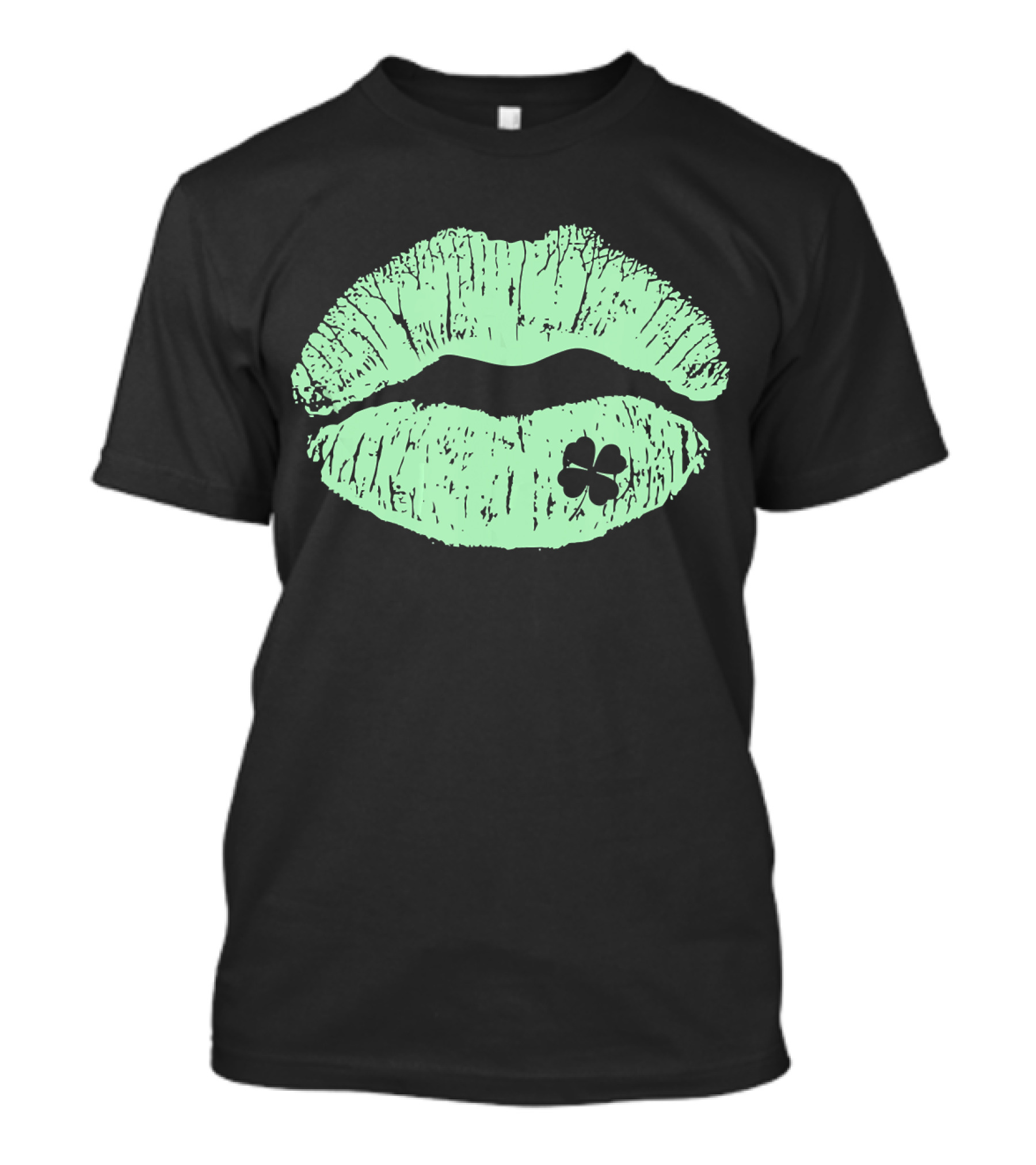 Lips Irish Kiss Clover St Patricks Day Green Shamrock T-Shirt