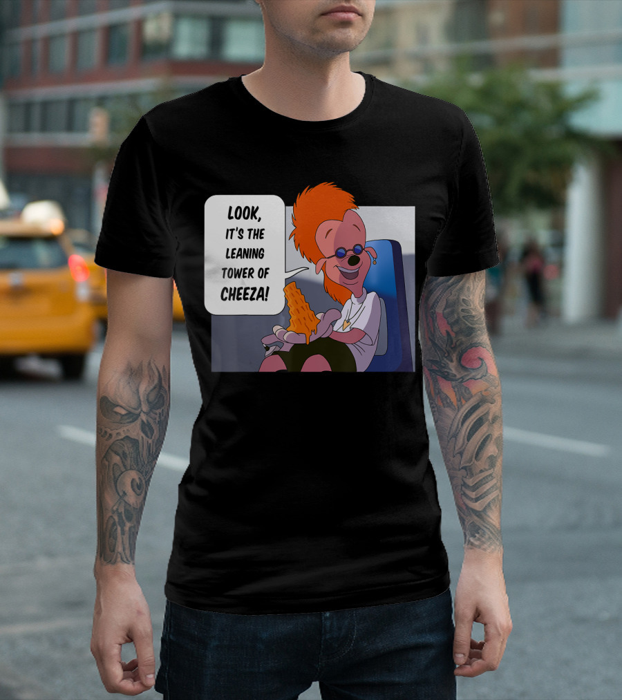 Disney A Goofy Movie Character with Leaning Tower of Cheeza Scene T-Shirt