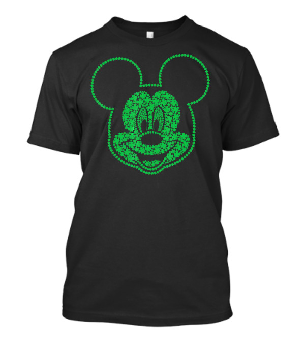 Disney Mickey Mouse St. Patrick's Shamrock Pattern Face T-Shirt