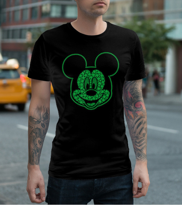 Disney Mickey Mouse St. Patrick's Shamrock Pattern Face T-Shirt