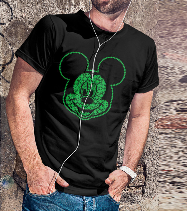 Disney Mickey Mouse St. Patrick's Shamrock Pattern Face T-Shirt