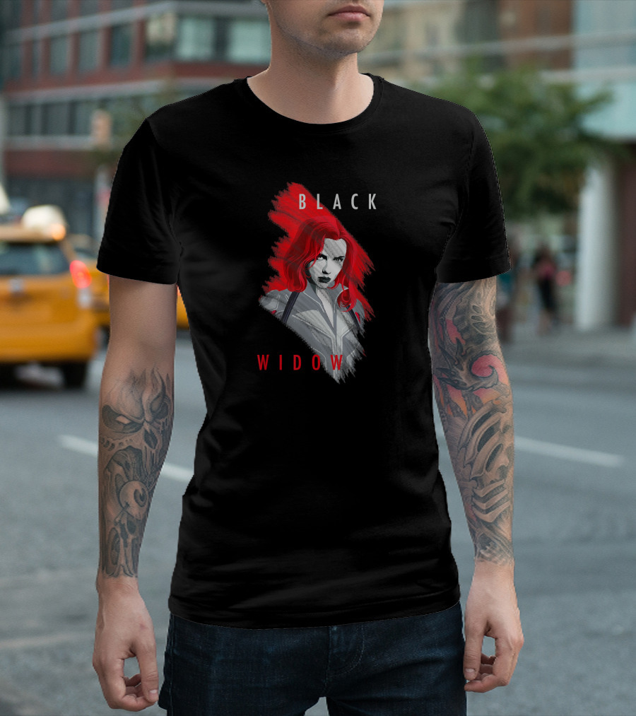 Black Widow Marvel Red Brush T-Shirt