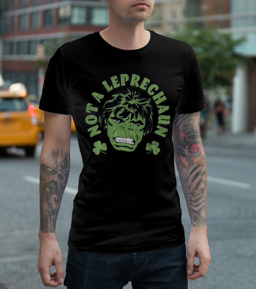 Marvel Hulk St. Patrick's Day Not A Leprechaun with Shamrocks T-Shirt