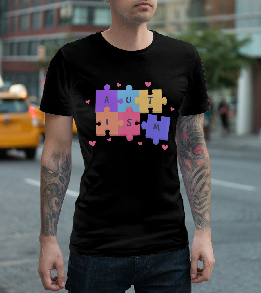 Autism Puzzle Heart Awareness Teacher T-Shirt