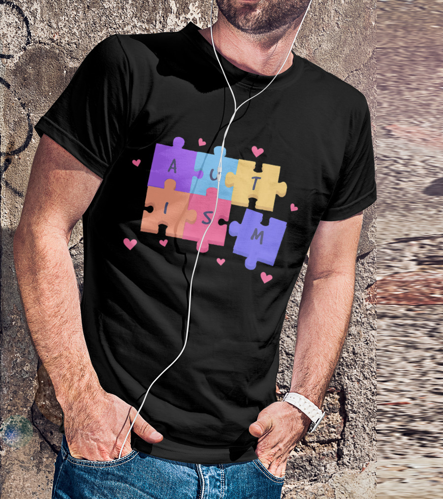 Autism Puzzle Heart Awareness Teacher T-Shirt