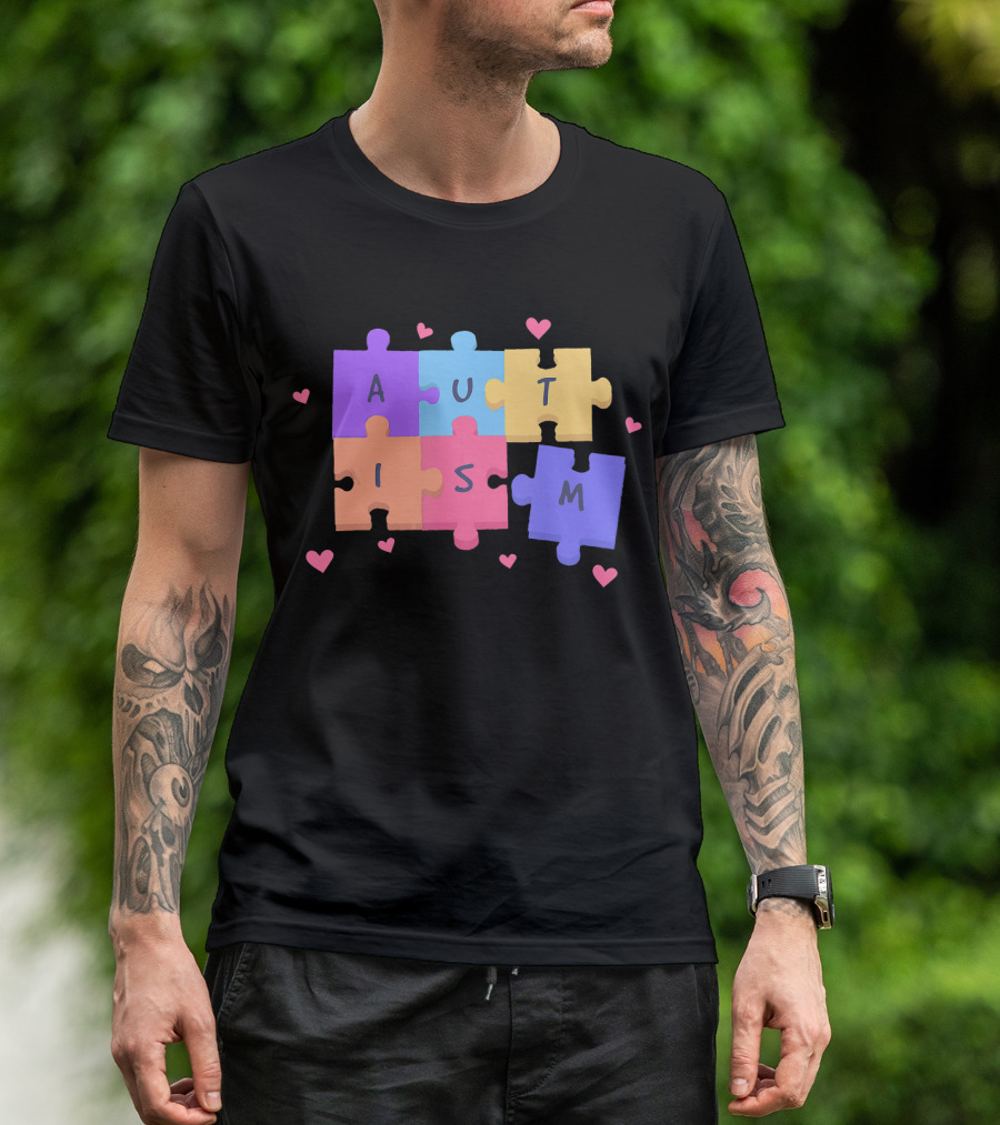 Autism Puzzle Heart Awareness Teacher T-Shirt