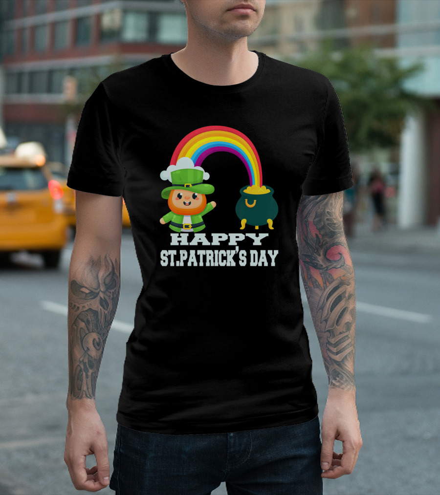 HAPPY ST. PATRICK'S DAY Rainbow Leprechaun Pot Of Gold T-Shirt