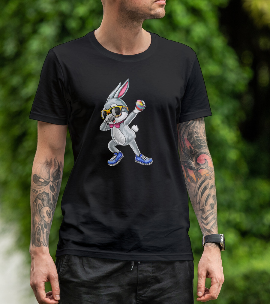 Dabbing Bunny Easter Day Glasses Rabbit Egg Sneakers Bow Tie T-Shirt