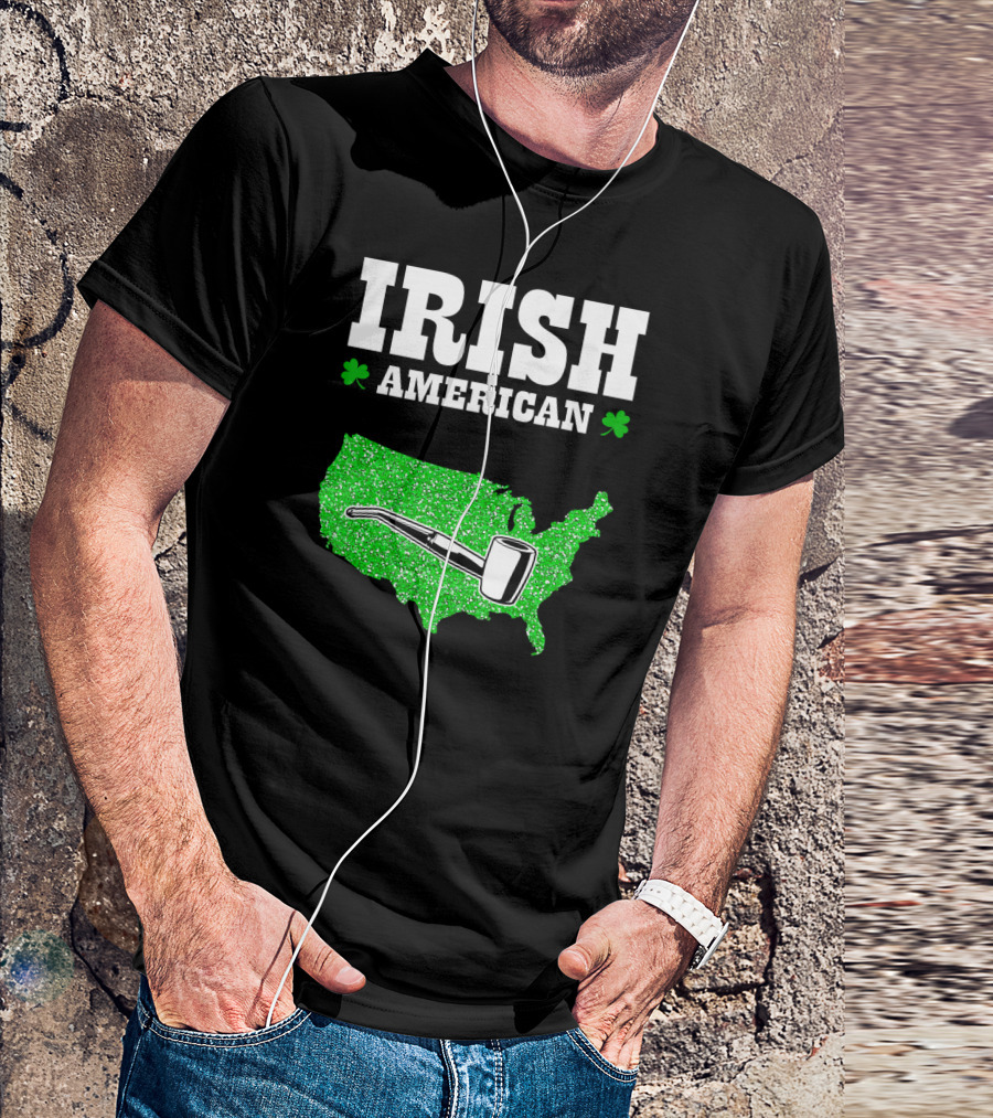 Irish American Shamrock Map With Pipe St Patrick's Day T-Shirt