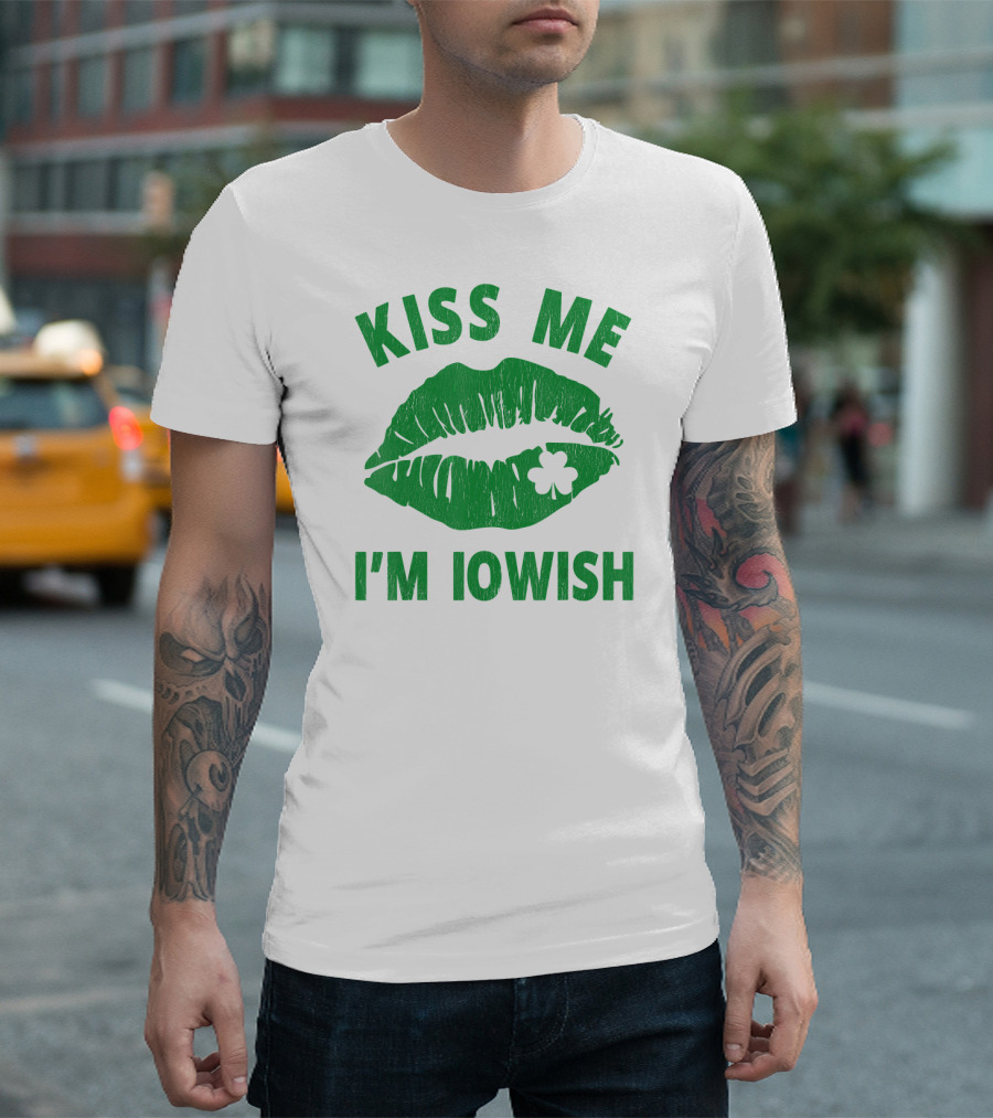 Kiss Me I'm Iowish St Patrick's Day Green Lips With Clover T-Shirt