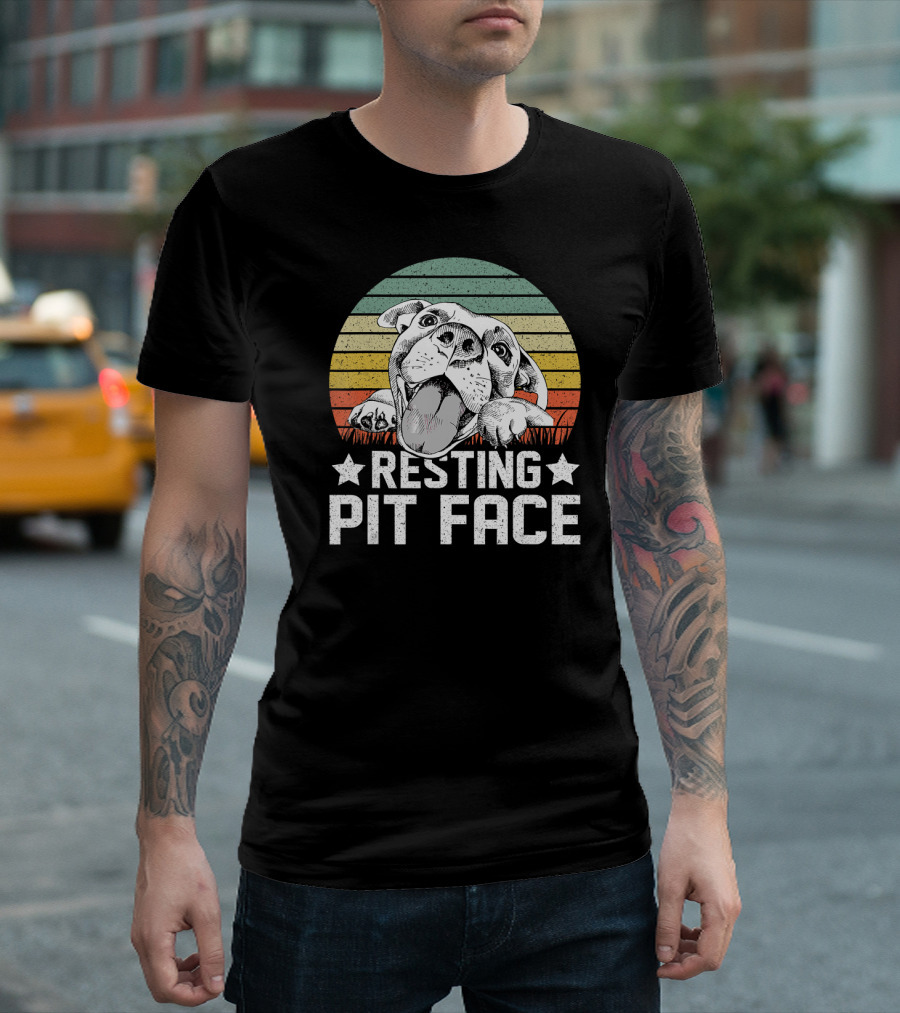 Vintage Resting Pit Face Pitbull Retro Sunset T-Shirt
