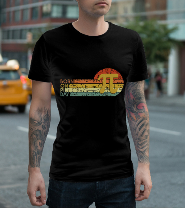 Born On Pi Day Math Equations Vintage Sunset Pi T-Shirt