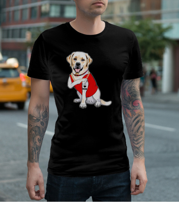 Labrador Retriever I Love Mom Tattoo Red Shirt Gold Chain T-Shirt