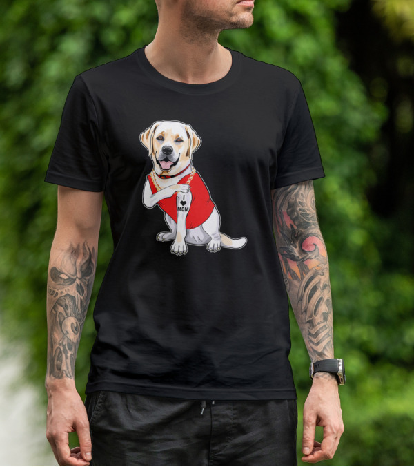 Labrador Retriever I Love Mom Tattoo Red Shirt Gold Chain T-Shirt