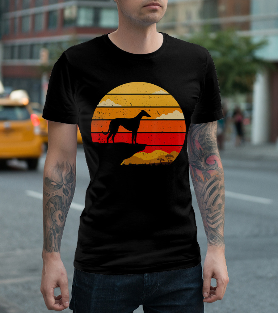 Vintage Italian Greyhound Silhouette Scenic Sunset T-Shirt