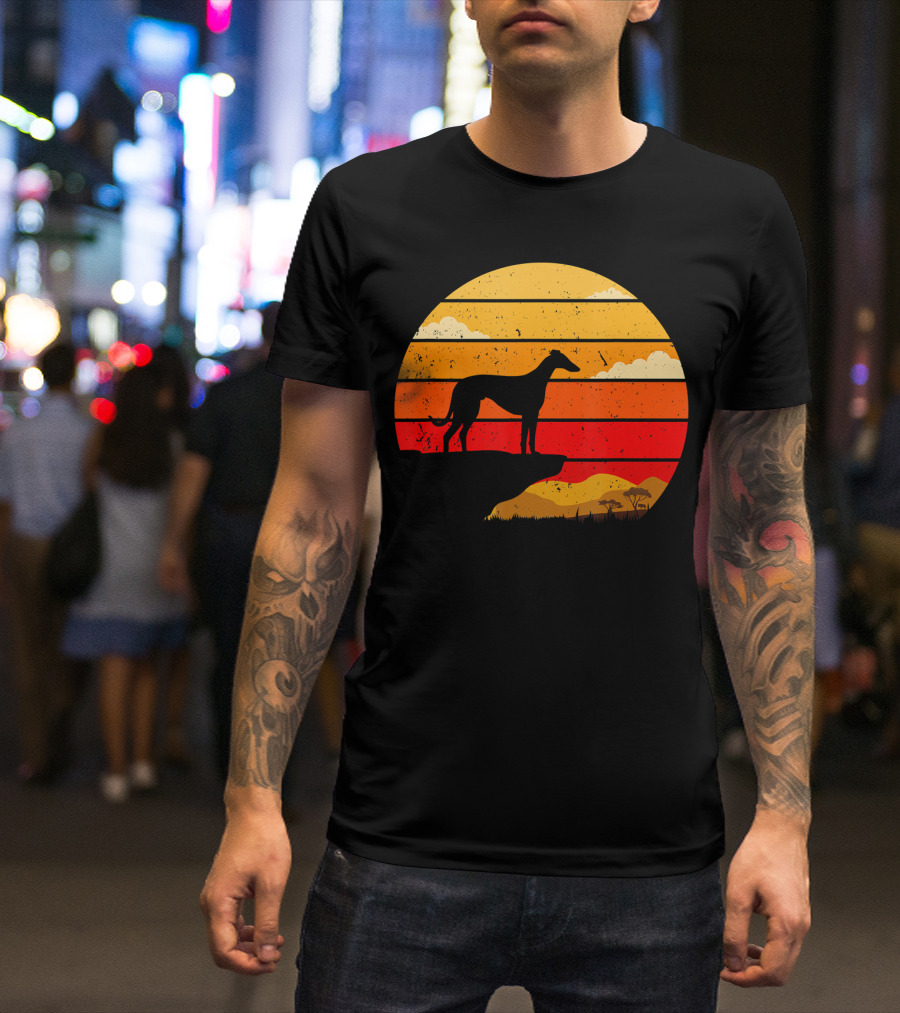 Vintage Italian Greyhound Silhouette Scenic Sunset T-Shirt