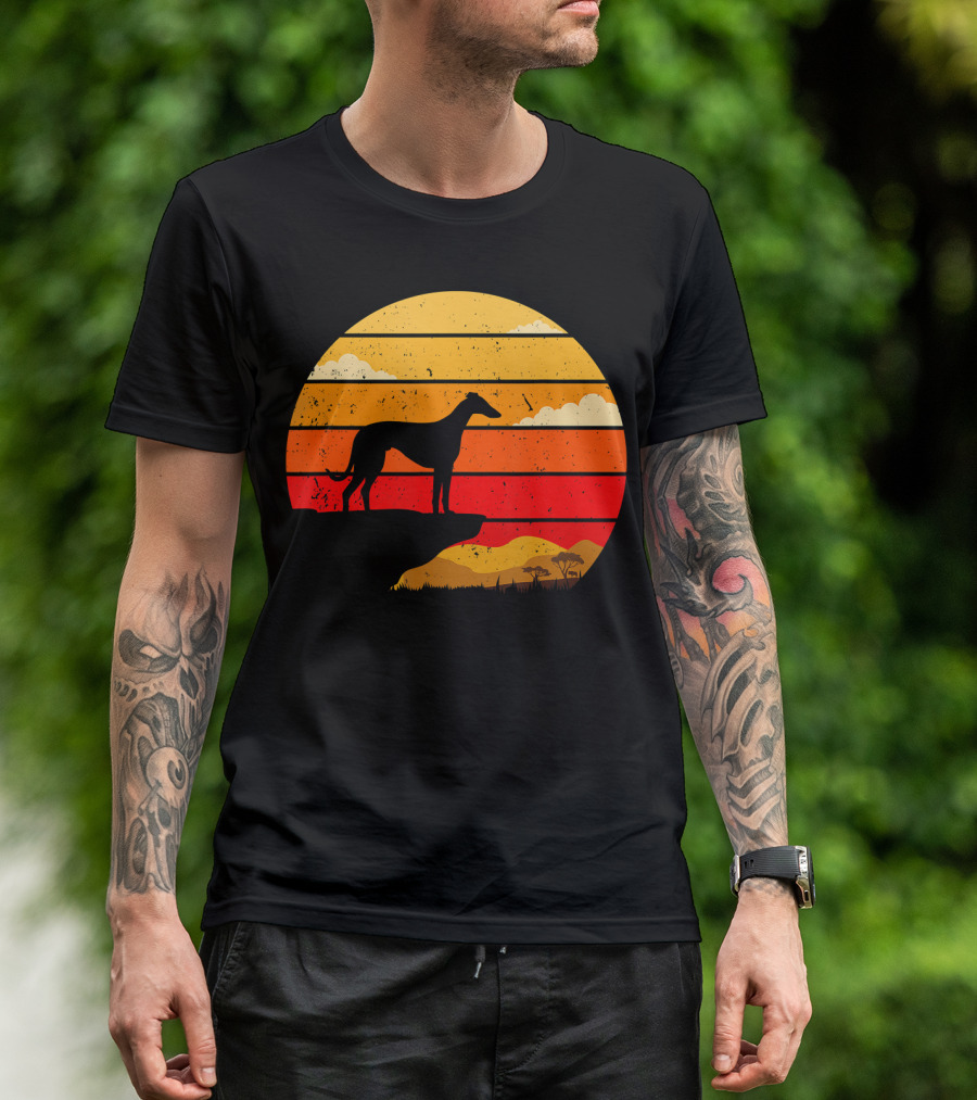Vintage Italian Greyhound Silhouette Scenic Sunset T-Shirt