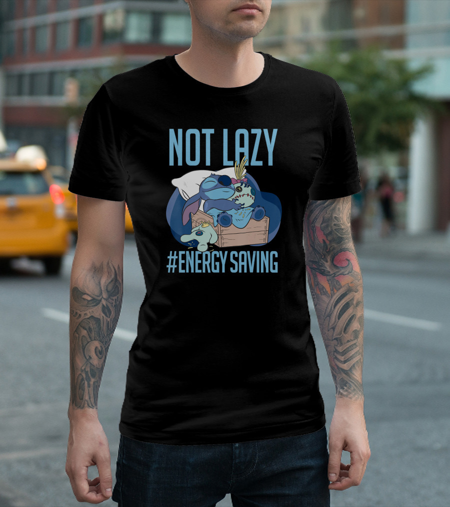 Not Lazy Energy Saving Disney Lilo Stitch Sleeping in Box T-Shirt