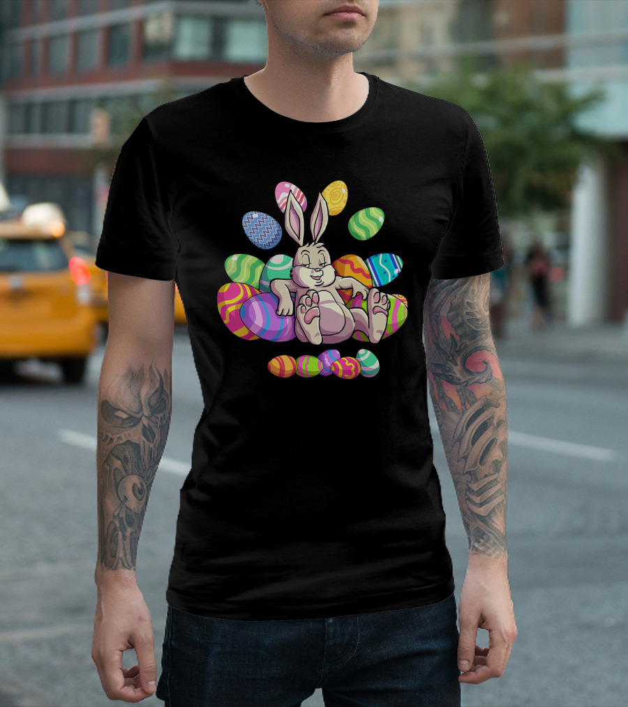 Funny Easter Bunny with Colorful Eggs for Girls Boys Toddler T-Shirt