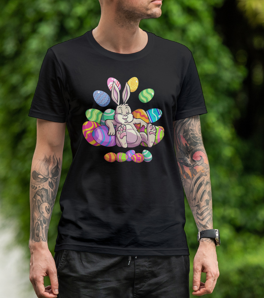Funny Easter Bunny With Colorful Eggs For Girls Boys Toddler T-Shirt