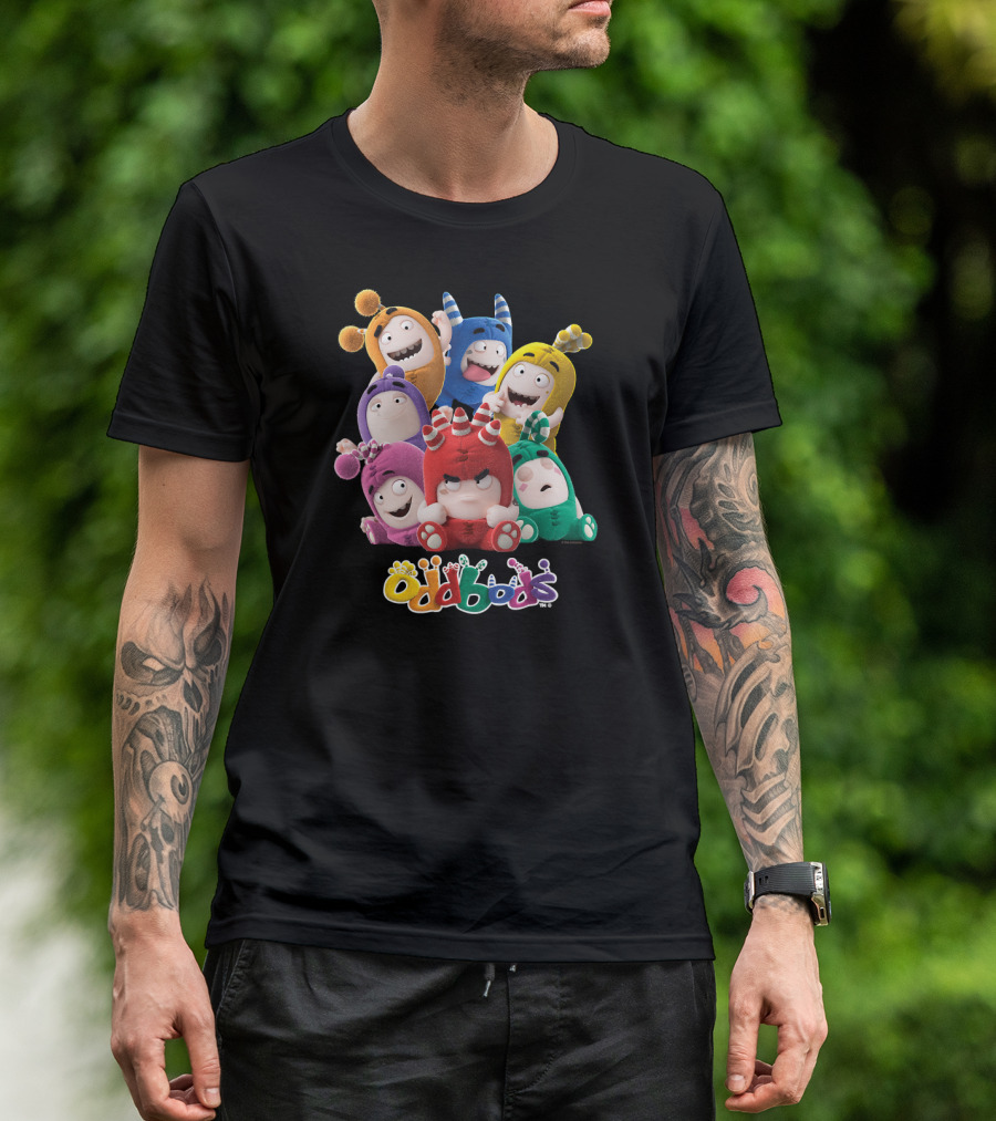 Oddbods All 7 Characters In Colorful Playful Poses T-Shirt