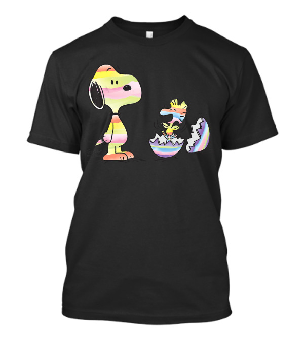 Peanuts Snoopy Woodstock Colorful Easter Egg Stripes T-Shirt