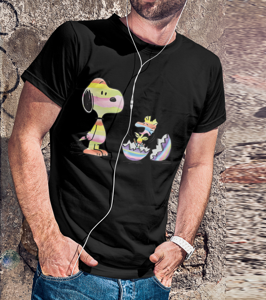 Peanuts Snoopy Woodstock Colorful Easter Egg Stripes T-Shirt