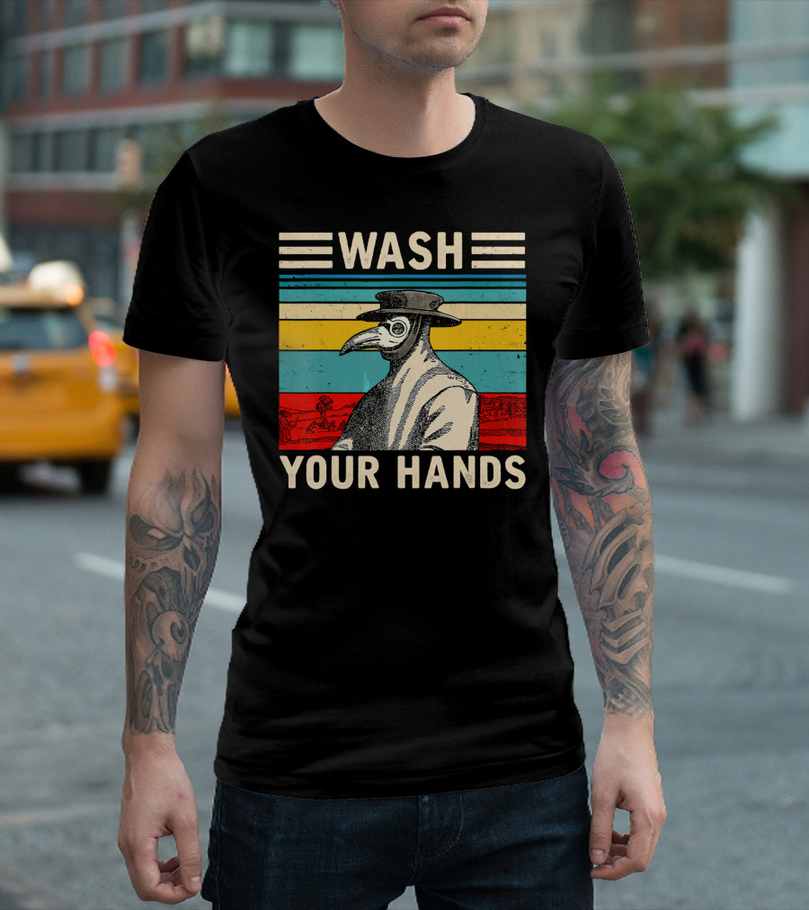 Wash Your Hands Plague Doctor Vintage Stripe T-Shirt