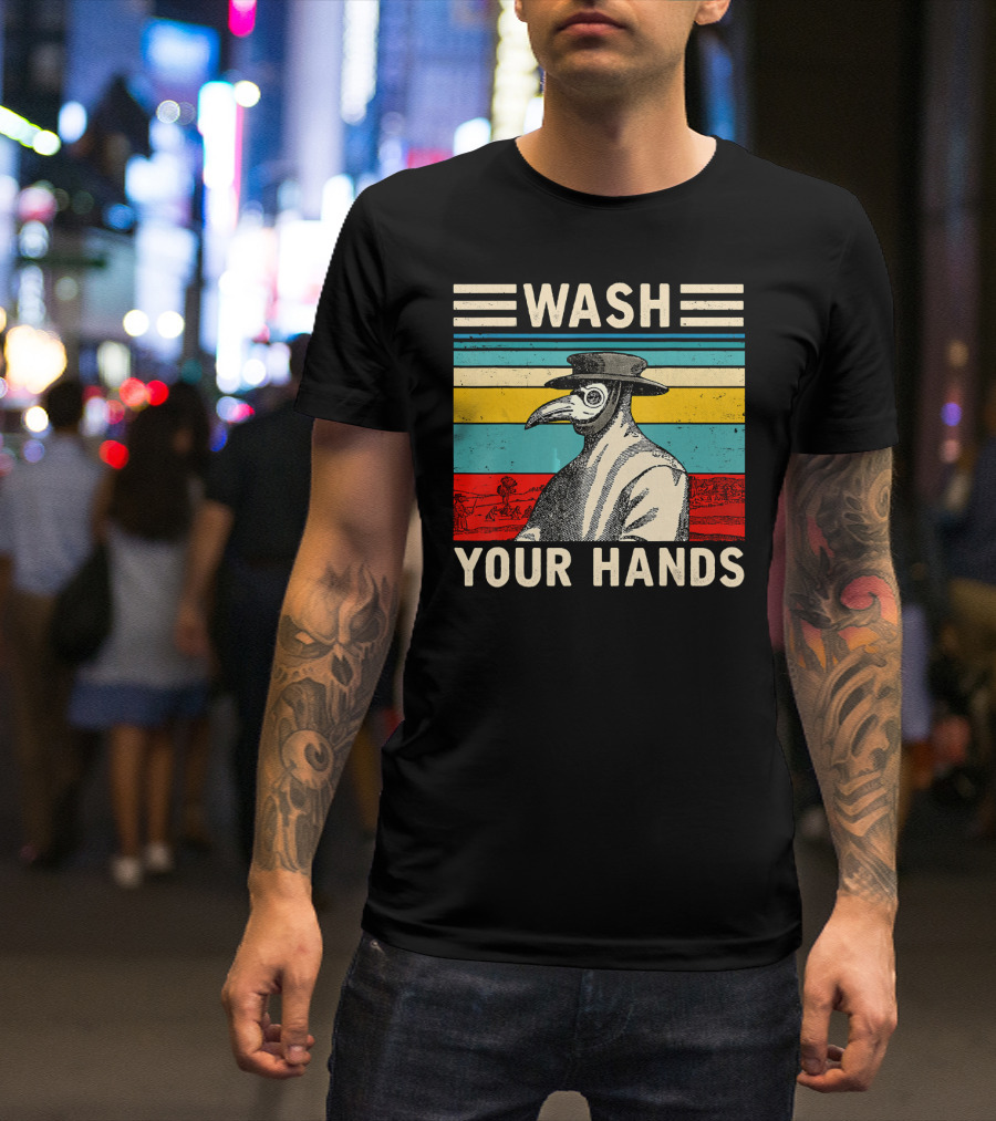 Wash Your Hands Plague Doctor Vintage Stripe T-Shirt