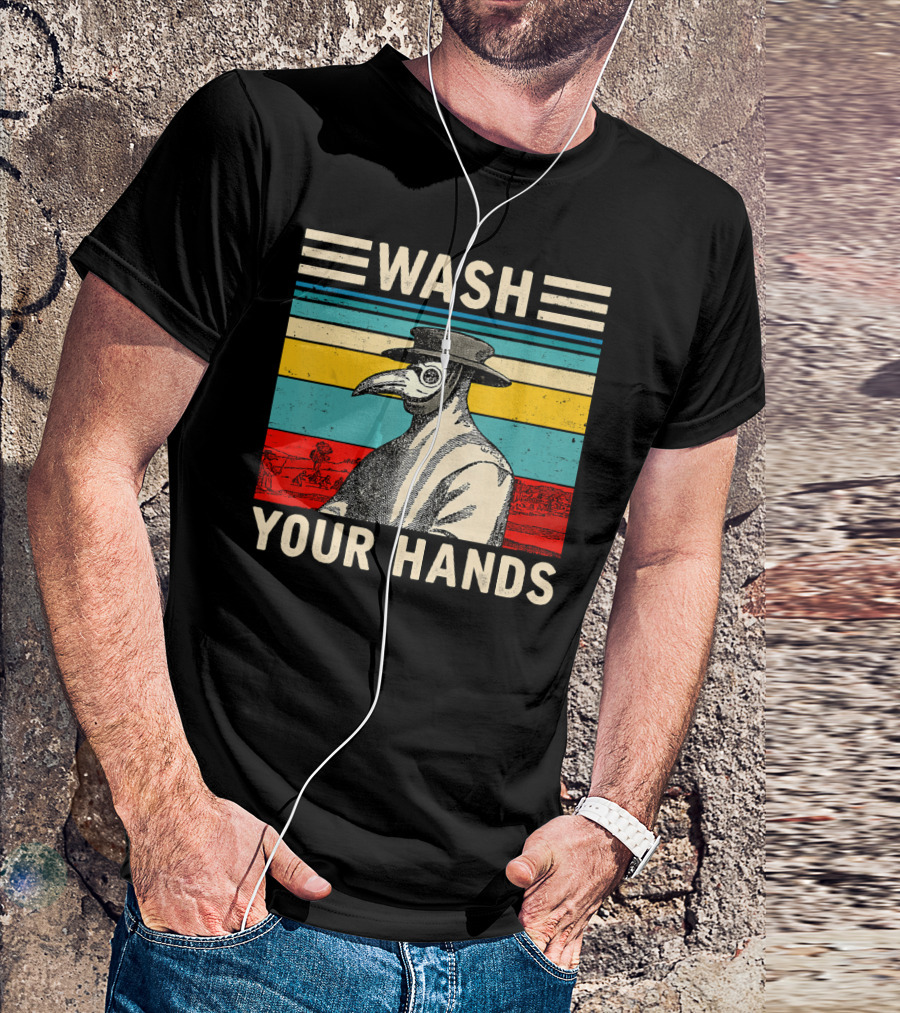 Wash Your Hands Plague Doctor Vintage Stripe T-Shirt