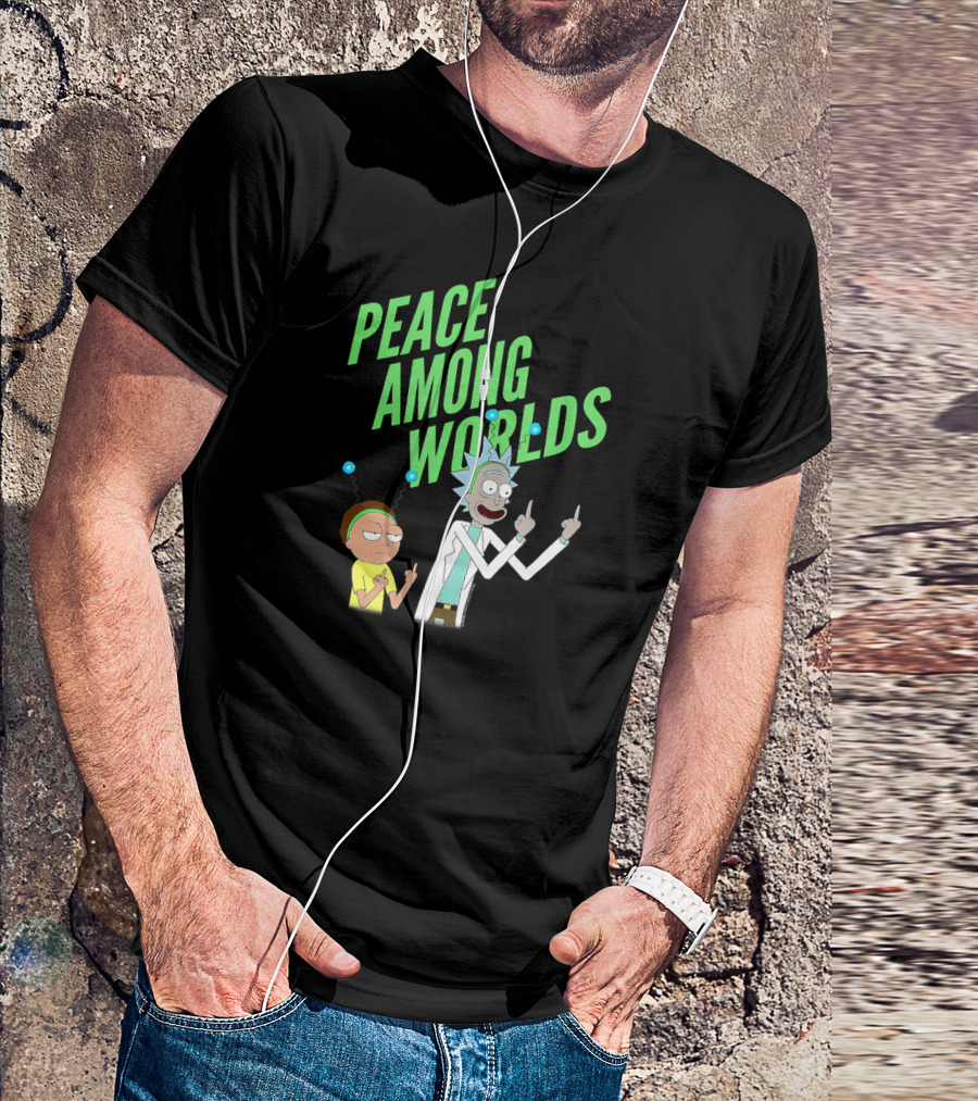 Rick And Morty Peace Among Worlds Gesture With Portal Elements T-Shirt