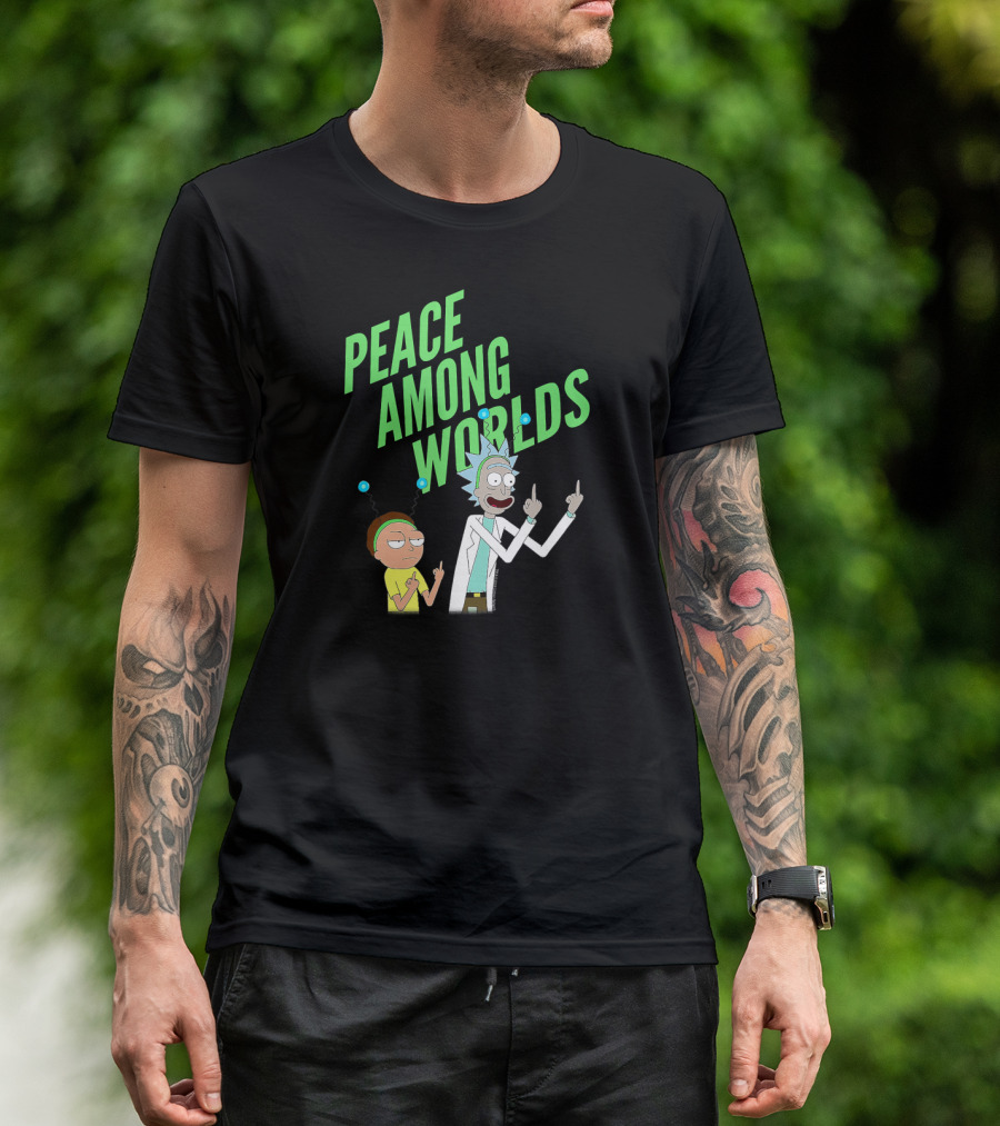 Rick And Morty Peace Among Worlds Gesture With Portal Elements T-Shirt