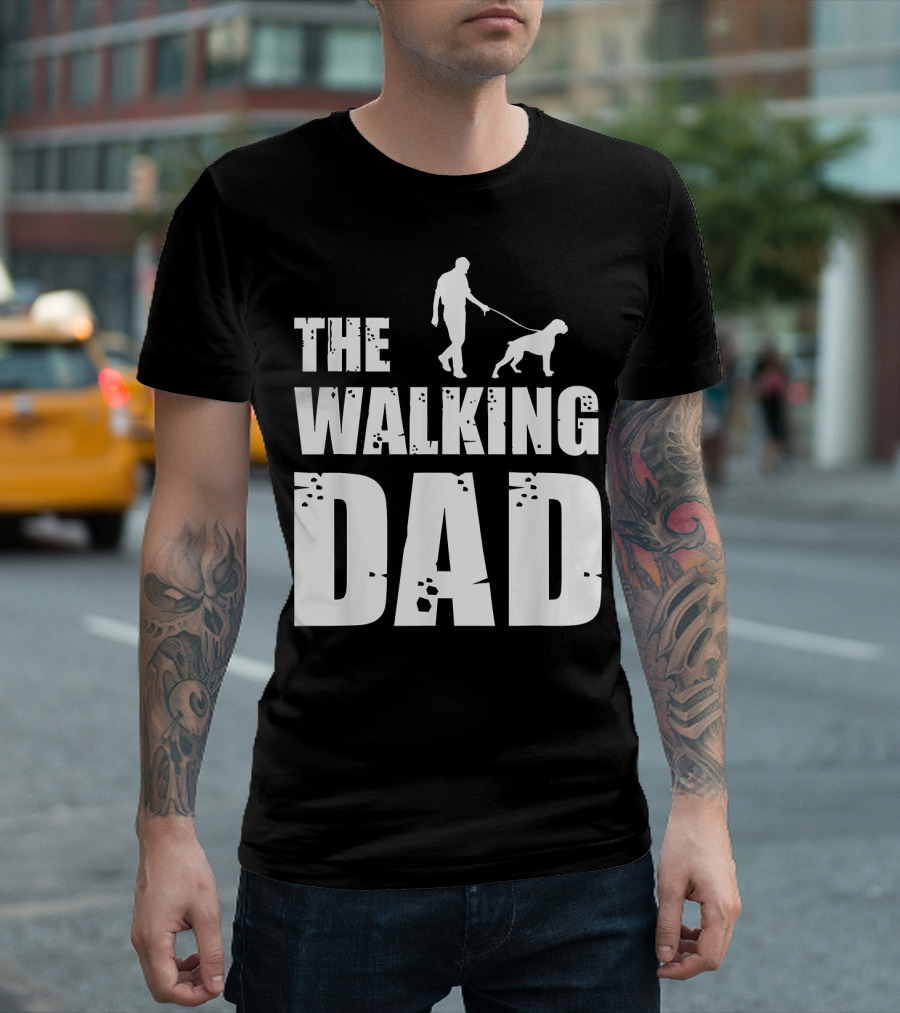 The Walking Dad Boxer Dog Silhouette Walking Man and Dog T-Shirt