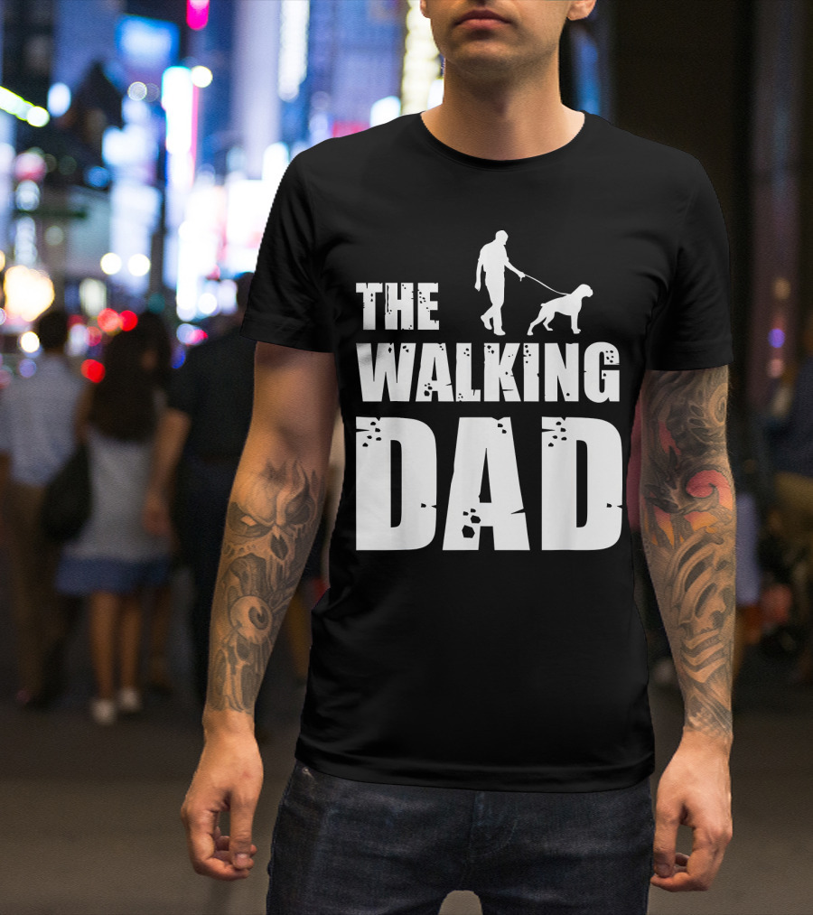 The Walking Dad Boxer Dog Silhouette Walking Man And Dog T-Shirt